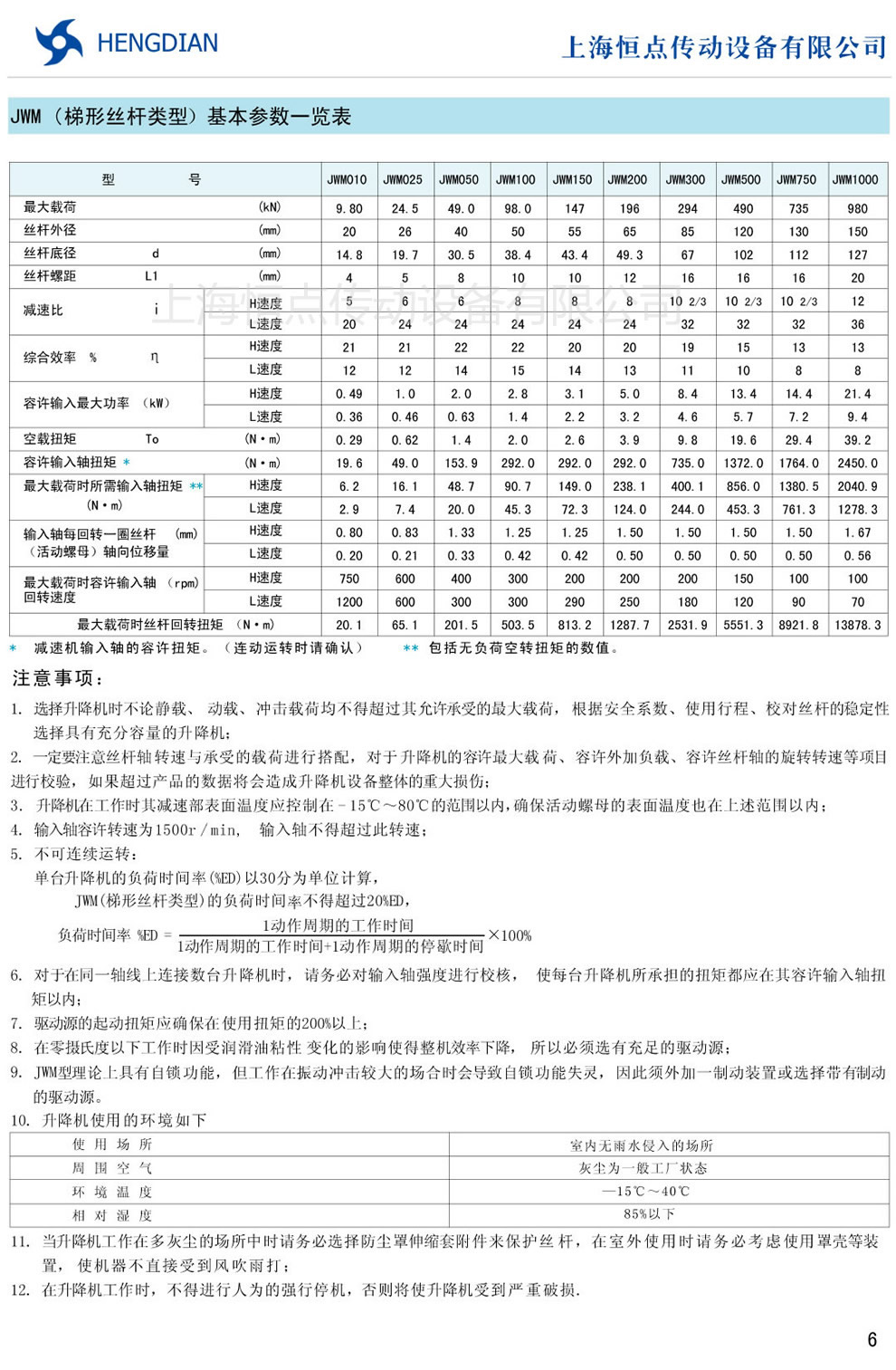 JWM螺旋升降機的注意事項