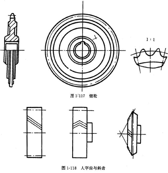 鏈輪的畫法、齒輪、蝸輪、蝸杆齧合畫法