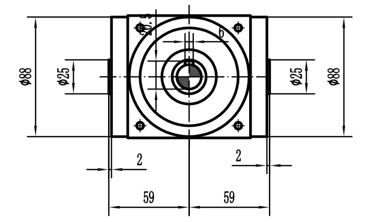 HDA09系列換向器：HDA09-2：1-E外形安裝尺寸圖1