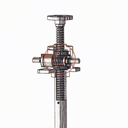 以右側蝸杆爲例，面對著蝸杆時，蝸杆順時針旋轉，絲杆下降；蝸杆逆時針旋轉，絲杆上升。