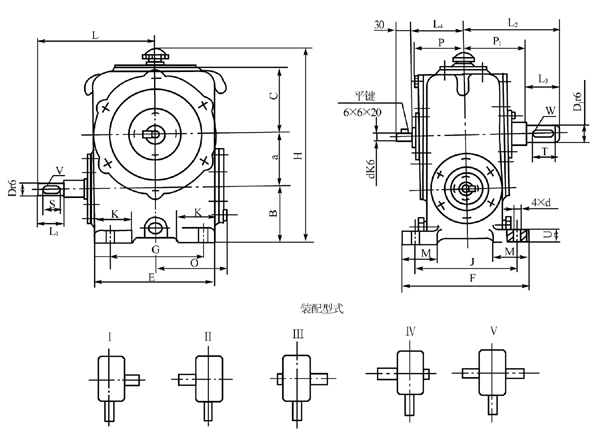 圓柱蝸杆減速器的外形、安裝尺寸及裝配形式